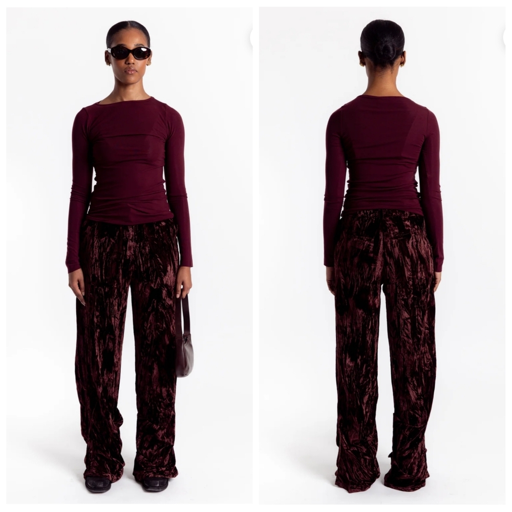 Collina Strada Dante Crushed Velvet Brown Trousers Small